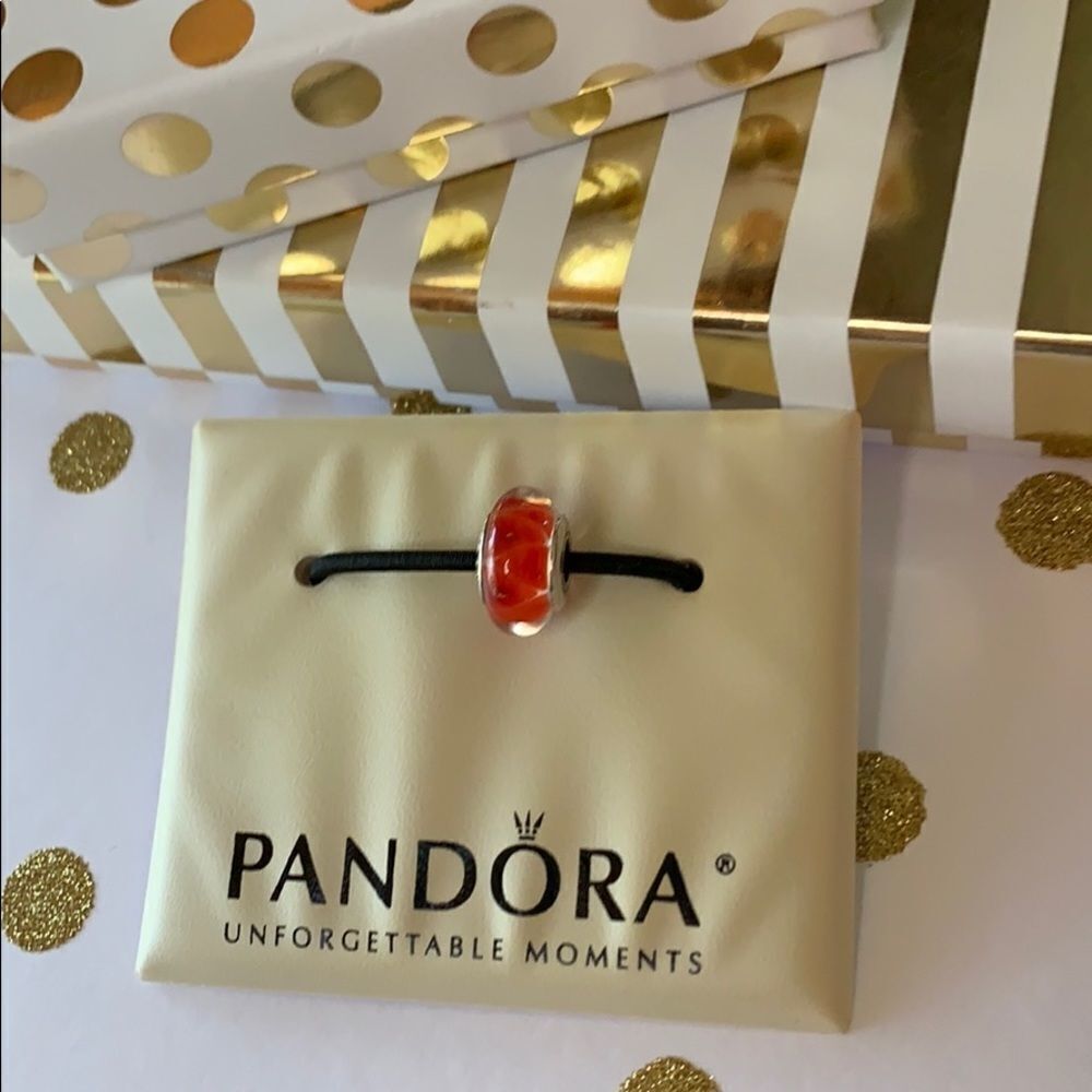 PANDORA Murano Glass Charm Authentic Coral looking glass Collectors Retired